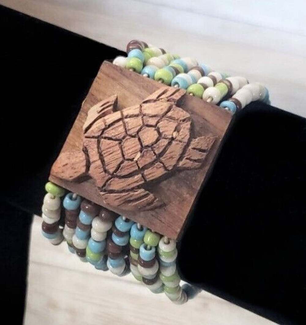 Vintage Stretch Bracelet / Bangle Carved Turtle Design